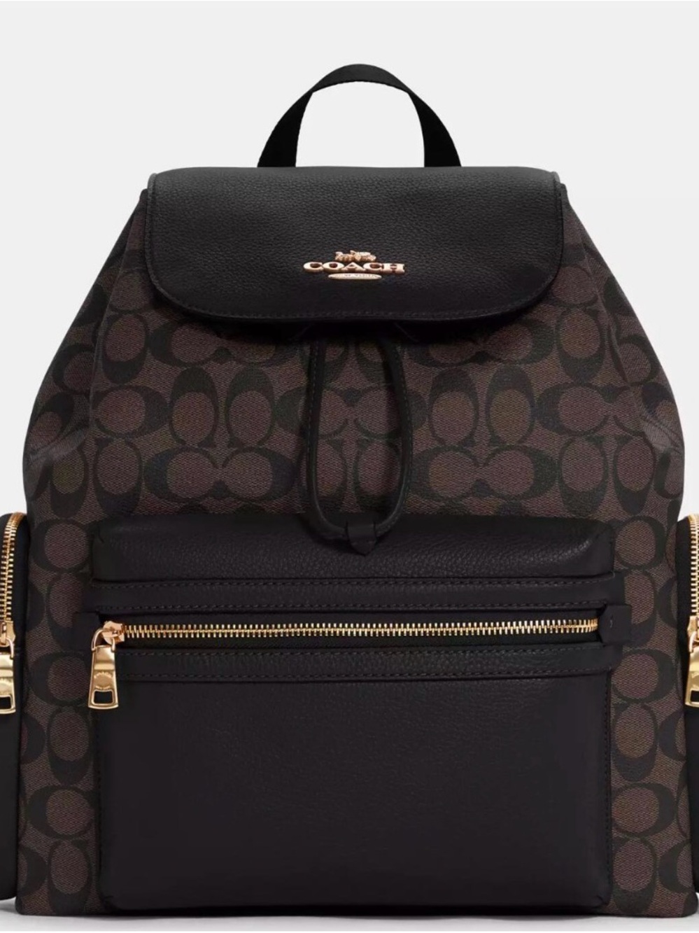 Coach Brown/Black Signature Baby Diaper Bag Backpack with Gold Hardware Sold Out